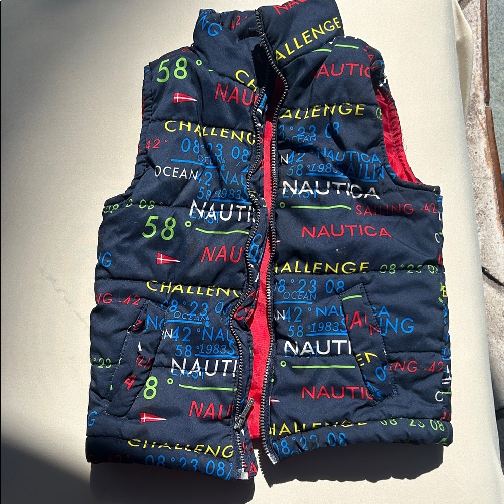 Nautica Kids Navy Puffer Vest with Colorful Print